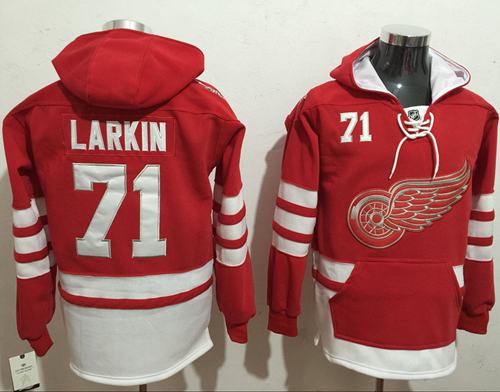 Red Wings #71 Dylan Larkin Red Name & Number Pullover NHL Hoodie - Click Image to Close